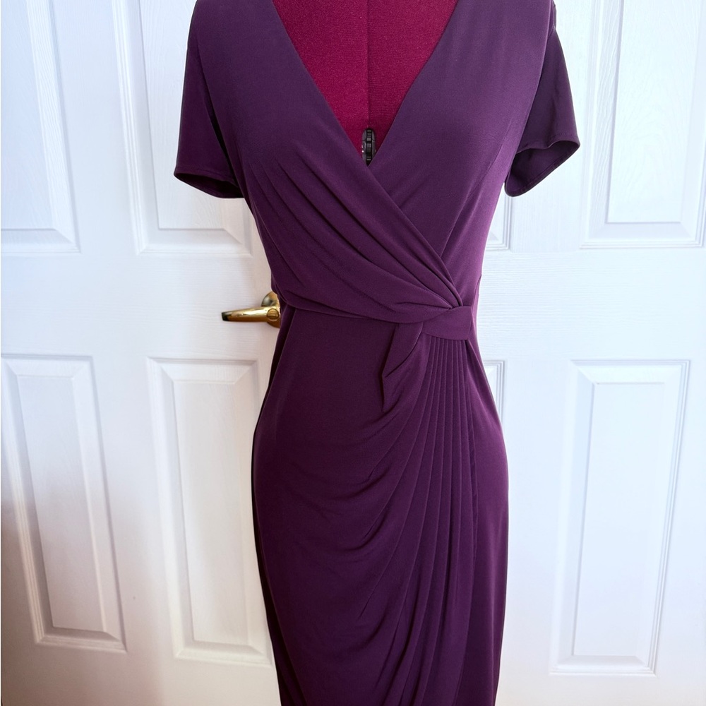 ANTONIO MELANI Deep Purple Faux-Wrap Ruched Midi Dress